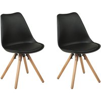 Esszimmerstuhl 2er Set Schwarz Kunststoff/Kunstleder Holzbeine Minimalismus von BELIANI
