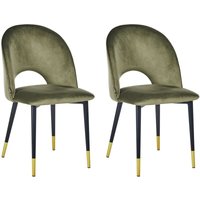 Esszimmerstuhl 2er Set Olivgrün Samtstoff mit Schwarzen Metallbeinen Goldene Akzente Retro Wohnzimmer Esszimmer Ausstattung Möbel Sitzmöbel von BELIANI