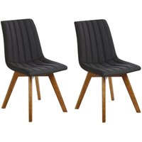 Esszimmerstuhl 2er Set Schwarz Polsterbezug Vertikale Steppung Massive Beine aus Buchenholz Elegant Retro von BELIANI