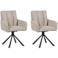 Esszimmerstuhl 2er Set Taupe aus Stoff Gepolstert Drehbar mit Armlehnen Schwarze Metallbeine Retro Design Moderner Stil Polsterstühle von BELIANI