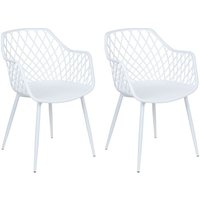 Esszimmerstuhl 2er Set Weiß Kunststoff mit Metallgestell Rauten-Design Hohen Armlehnen Modern Schlicht Wohnzimmer Esszimmer Flur Diele von BELIANI
