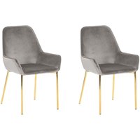 Beliani - Esszimmerstuhl 2er Set Grau Samt mit Goldenen Metallbeinen Niedrige Armlehnen Retro-Design Polsterstuhl für Esstisch Wohnzimmer Küche von BELIANI