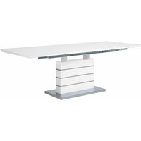 Esszimmertisch Weiß mit Silber 90 x 180 cm Ausziehbar Glas-Tischplatte Mittelsäule Rechteckig Modern - Silber von BELIANI