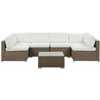 Gartenmöbel Set Braun Polyrattan Aluminium 6-Sitzer Auflagen Weiß Polyester Terrasse Outdoor Minimalistisch Modern - Weiß von BELIANI