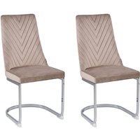 Freischwinger Stuhl 2er Set Beige Samtstoff mit hoher Rückenlehne Metallgestell Modernes Design für Ess-, Wohn- und Arbeitszimmer - Silber von BELIANI