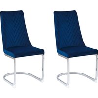 Freischwinger Stuhl 2er Set Blau Samtstoff mit hoher Rückenlehne Metallgestell Modernes Design für Ess-, Wohn- und Arbeitszimmer - Silber von BELIANI