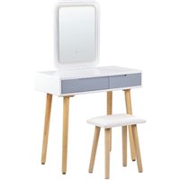 Schminktisch Set Weiß aus Holz gefertigt Holzbeine LED-Spiegel mit Ablage und 2 Schubladen - Weiß von BELIANI