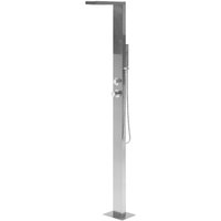 Gartendusche Silber Edelstahl mit Mischbatterie Kalt- und Warmwasseranschluss Wasserfall Handbrause Freistehend Modern Außendusche Outdoor von BELIANI