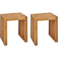 Gartenhocker 2er Set Hellbraun Akazienholz Latten-Optik Garten Outdoor Balkon Terrasse Ausstattung Möbel Holzstuhl Gartenstuhl ohne Lehne von BELIANI