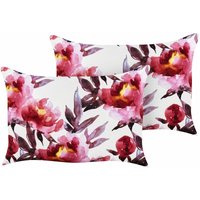 Gartenkissen 2er Set Weiß u. Rosa Stoffbezug mit Füllung Rechteckig 40x60 cm Blumenmuster Modernes Design Outdoor Terrasse Balkon Dekokissen von BELIANI