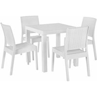 Gartenmöbel 4er Set Weiß aus Kunststoff Rattanoptik Tisch mit quadratischer Form 80 x 80 cm Balkon / Terrasse / Gartenzubehör Outdoor Modern - Weiß von BELIANI
