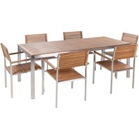Gartenmöbel Set 7-Teilig Hellbraun Zertifiziertes Teakholz und Edelstahl Rechteckiger Tisch 200 x 90 cm 6 Stühle Modern Terrasse Outdoor Gartenmöbel Set 7-Teilig Hellbraun Zertifiziertes Teakholz und Edelstahl Rechteckiger Tisch 200 x 90 cm 6 Stühle Modern Terrasse Outdoor von BELIANI