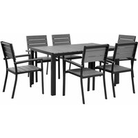 Beliani - Gartenmöbel Set Grau und Schwarz Aluminium Kunstholz 7-Teilig 6-Sitzer Tisch 150 x 90 cm und 6 Stühle Modern für Terrasse Outdoor von BELIANI