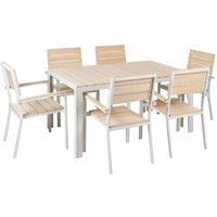 Gartenmöbel Set Beige und Weiß Aluminium Kunstholz 7-Teilig 6-Sitzer Tisch 150 x 90 cm und 6 Stühle Modern für Terrasse Outdoor Ausstattung von BELIANI