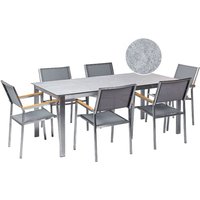 Beliani - Gartenmöbel Set 7-Teilig Grau Edelstahl 6 Stühle Polyester Tisch 180x90 cm Sicherheitsglas Keramik Gartenausstattung Terrasse Outdoor von BELIANI