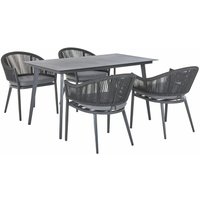 Gartenmöbel Set Grau Aluminium Tisch 140x80 rechteckig in Steinoptik 4 Stühle mit Armlehnen Auflagen Terrasse Outdoor Möbel von BELIANI