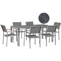 Gartenmöbel Set Grau Granit Edelstahl Tisch 180 cm Poliert 6 Stühle Terrasse Outdoor Modern - Silber von BELIANI