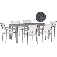 Beliani - Gartenmöbel Set Grau Weiß Granit Edelstahl Tisch 180 cm Poliert 6 Stühle Terrasse Outdoor Modern - Silber von BELIANI