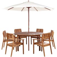 Gartenmöbel Set Hellbraun Akazenholz 8-Teilig Runder Tisch ⌀ 150 cm mit 6 Stühlen und 1 Sonnenschirm Runstikales Design Outdoor Terrasse Garten Gartenmöbel Set Hellbraun Akazenholz 8-Teilig Runder Tisch ⌀ 150 cm mit 6 Stühlen und 1 Sonnenschirm Runstikales Design Outdoor Terrasse Garten von BELIANI