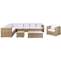 Beliani - Gartenmöbel Set Hellbraun Rattan u. Aluminium Modular mit 2 Couchtischen Mehrere Kissen Cremeweiß 8-Sitzer Lounge Set Terrasse Outdoor Beliani - Gartenmöbel Set Hellbraun Rattan u. Aluminium Modular mit 2 Couchtischen Mehrere Kissen Cremeweiß 8-Sitzer Lounge Set Terrasse Outdoor von BELIANI