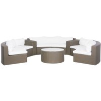 Gartenmöbel Set Braun Rattan u. Aluminium Halbrund Modern 9-Sitzer Sofa mit Couchtisch Kissen Cremeweiß Terrasse Outdoor Lounge Set 6-Teilig - Weiß von BELIANI