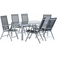 Gartenmöbel Set Schwarz Glas Aluminium Stoffbespannung 7-Teilig 6-Sitzer Modern Tisch 160 x 91 cm und 6 Stühle Terrasse Outdoor Ausstattung - Silber von BELIANI