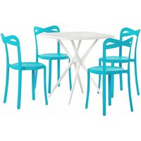 Gartenmöbel Set Weiß / Blau aus Kunststoff Tisch Quadratisch mit 4 Stühlen Stapelbar Praktisch Klein Outdoor Terrasse Balkon Garten Möbel - Weiß von BELIANI