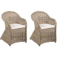Gartensessel 2er Set Natürlich Rattan mit hoher Rückenlehne Auflage Hellbeige Baumwolle Terrasse Balkon Außen Wohnzimmer Gartenzubehör Retro von BELIANI