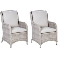 Gartensessel 2er Set Taupe Rattan mit Armlehnen Kissen Hellgrau Modernes Design Außenbereich Terrasse Outdoor Balkon Ausstattung Sitzmöbel von BELIANI