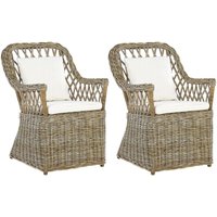 Gartensessel 2er Set Natürlich Rattan mit 2 Auflagen Cremeweiß Baumwolle Terrasse Balkon Außen Wohnzimmer Gartenzubehör im Retro Stil - Weiß von BELIANI