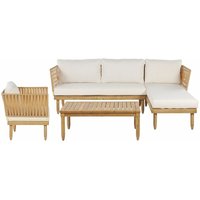 Beliani - Gartenset Braun Akazienholz Polyester 4-Sitzer Sofa Tisch Sessel Chaiselongue Terrasse Garten Outdoor Modern - Weiß von BELIANI