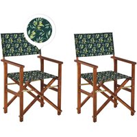 Gartenstühle 2er Set Dunkles Akazienholz mit 4 Wechselbaren Stoffbezügen Grau und Grün mit Olivenmuster Zusammenklappbar Outdoor Garten - Dunkler von BELIANI