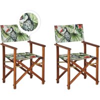 Gartenstühle 2er Set Dunkles Akazienholz mit Wechselbarem Bezug Grau / Bunt Zusammenklappbar Tukanmuster Outdoor Gartenzubehör - Grün von BELIANI
