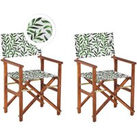 Gartenstühle 2er Set Dunkles Akazienholz mit Wechselbarem Bezug Grau / Grün Zusammenklappbar Blattmuster Outdoor Gartenzubehör - Dunkler Holzfarbton von BELIANI