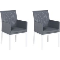 Gartenstuhl 2er Set Grau und Weiß Aluminium mit Stoffbezug Armlehnen Schnell Trocknender Schaumstoff Modern Outdoor Indoor Terrasse Balkon von BELIANI