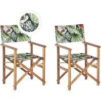 Gartenstühle 2er Set Hellbraunes Akazienholz mit Wechselbarem Bezug Grau / Bunt Zusammenklappbar Tukanmuster Outdoor Gartenzubehör von BELIANI