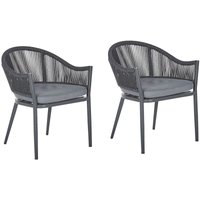 Gartenstuhl 2er Set Grau Aluminium mit Armlehnen Auflagen Flechtseil Terrasse Balkon Outdoor Möbel Gartenstuhl 2er Set Grau Aluminium mit Armlehnen Auflagen Flechtseil Terrasse Balkon Outdoor Möbel von BELIANI