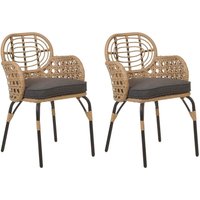 Gartenstuhl 2er Set Natürlich PE-Rattan mit Schwarzem Metallgestell Armlehnen Auflage Graphitgrau Boho Garten Terrasse Ausstattung Möbel von BELIANI