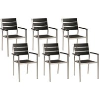 Gartenstuhl 6er Set Schwarz Kunstholz und Aluminoum Stapelbar Modern Design Sitzmöbel Outdoor Terrasse Balkon Ausstattung Möbel von BELIANI