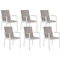 Gartenstuhl 6er Set Weiß Aluminium mit Bespannung Grau Stoff Armlehnen Holzoptik Stapelbar Modern Outdoor Indoor Terrasse Balkon Ausstattung Gartenstuhl 6er Set Weiß Aluminium mit Bespannung Grau Stoff Armlehnen Holzoptik Stapelbar Modern Outdoor Indoor Terrasse Balkon Ausstattung von BELIANI