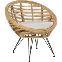 Gartenstuhl Natürlich Rattan mit Schwarzem Metallgestell Auflage Hellbeige Stoff Boho-Stil Garten Outdoor Indoor Terrasse Ausstattung Möbel von BELIANI