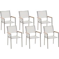 Gartenstühle 6er Set Weiß Polyester Edelstahl Modern Terrasse Outdoor - Silber von BELIANI