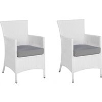 Beliani - Gartenstuhl Weiß Polyrattan 2er Set inkl. Sitzkissen in Grau Modernes Design Beliani - Gartenstuhl Weiß Polyrattan 2er Set inkl. Sitzkissen in Grau Modernes Design von BELIANI