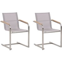 Beliani - Gartenstuhl Beige Edelstahl 2er Set mit Textilbespannung Moderner Look Gartenausstattung Terrasse Balkon Gartenmöbel von BELIANI