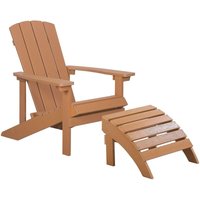 Gartenstuhl mit Fußhocker Hellbraun Kunstholz Muskoka Stuhl mit breiten Armlehnen Gartenmöbel Gartenausstattung Lounge Terrasse von BELIANI