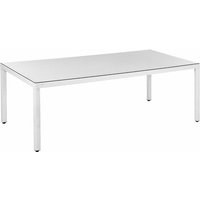 Gartentisch weiß Polyrattan Aluminium Sicherheitsglas 220x100 cm Outdoor - Weiß von BELIANI