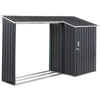 Gerätehaus Grau Metall Stahl-Trapezblech 270 cm mit Holzlager Tür Pultdach Geräteschuppen Modern Garten Terrasse Outdoor Außenbereich Gerätehaus Grau Metall Stahl-Trapezblech 270 cm mit Holzlager Tür Pultdach Geräteschuppen Modern Garten Terrasse Outdoor Außenbereich von BELIANI