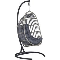 Hängesessel Grau Rattan mit schwarzem Gestell inkl. Kissen Outdoor Indoor Modern Boho Stil Garten Wohnzimmer Terrasse von BELIANI