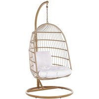 Hängesessel mit Metallgestell Beige Flechtseil inklusive 2 Kissen Hängestuhl Korb Wohnzimmer Terrasse Balkon Modernes Design von BELIANI