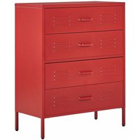 Hohe Kommode Rot Stahl 40x80x102 cm mit 4 Schubladen Mehrzweckschrank für Büro Schlafzimmer Wohnzimmer Kinderzimmer Bad - Rot von BELIANI